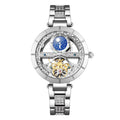 SENORS Women's Luxury Skeleton Automatic Mechanical Watch with Moon Phase & Diamond Bracelet