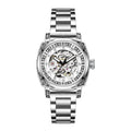 Skeleton Mechanical Watch for Women Silver Stainless Steel Roman Numerals Diamond Accent