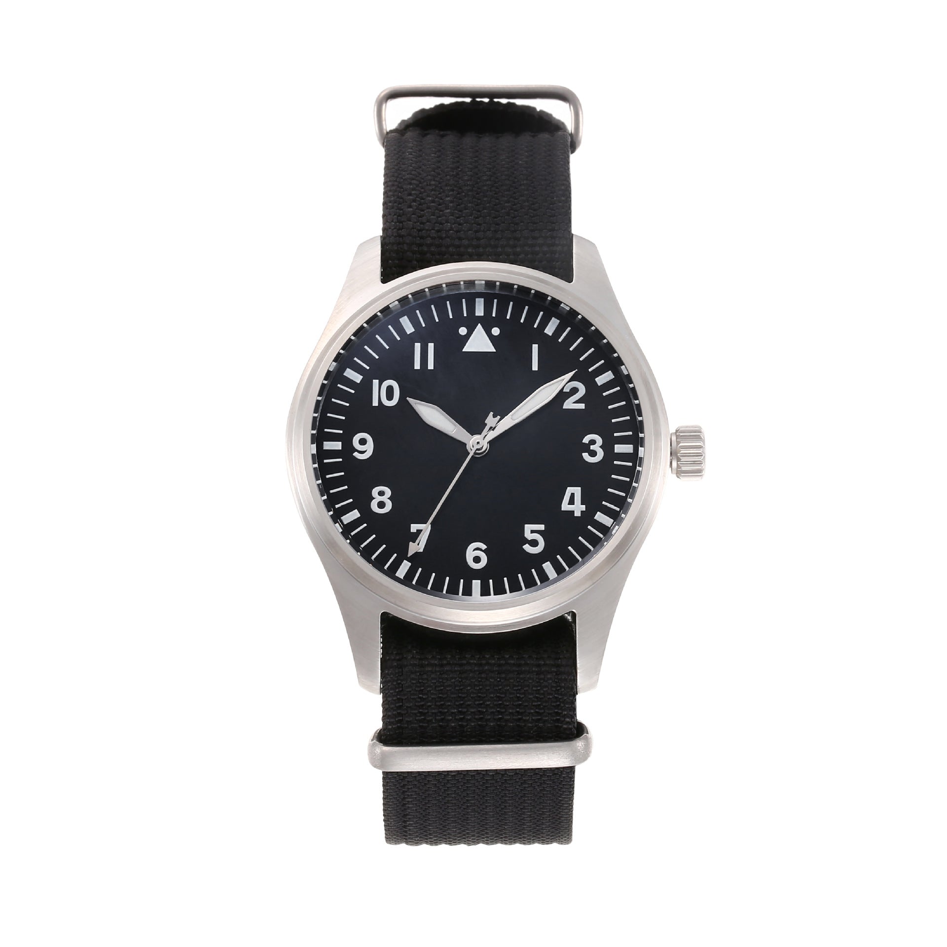 Men's Classic Pilot Aviator Watch Black Dial White Markers Stainless Steel Case NATO Nylon Strap