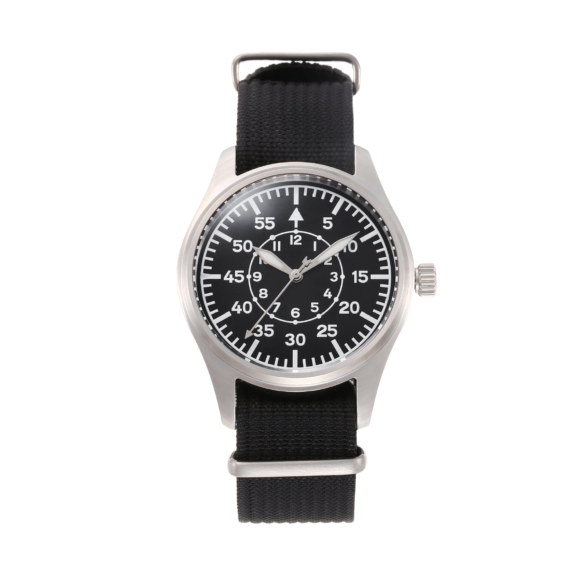 SENORS Vintage Military Pilot Watch with White Dial and Olive Green Nylon Strap