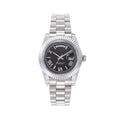 Men’s Silver Day-Date Automatic Watch, 40mm Fluted Bezel Black Roman Numeral Dial, Jubilee Bracelet Luxury Mechanical Wristwatch
