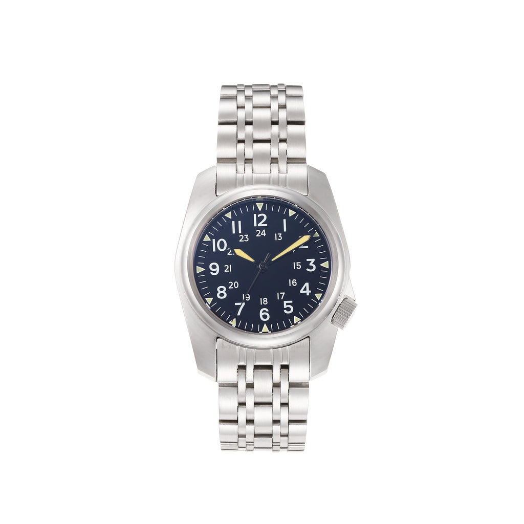 Classic Flieger Pilot Watch, Dark Blue Dial with Luminous Hands, Stainless Steel Case, Casual Business Men's Watch