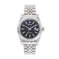 SENORS Classic Stainless Steel Watch for Men, Black Dial with Date Window, Jubilee Bracelet Automatic Watch