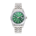 SENORS Men's Automatic Watch, 40mm Silver Fluted Bezel Green Dial Datejust Style, Waterproof Business Mechanical Wristwatch
