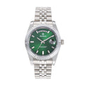 SENORS Silver Tone Oyster Perpetual Inspired Watch, Green Dial, Day & Date Window, Waterproof Mechanical Watch