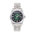 SENORS Silver Tone Oyster Perpetual Inspired Watch, Gradient Green Dial, Day & Date Window, Waterproof Mechanical Watch