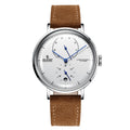 SENORS Men's Automatic Watch, 22 Jewels 35-Hour Power Reserve, Blue Hands & White Dial, Brown Suede Strap, Dress Watch for Daily Wear