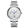 SENORS Men's Automatic Mechanical Watch, 40mm Minimalist White Dial with Power Reserve, 35h Power Reserve, 22 Jewels, Stainless Steel Bracelet, Waterproof Business Casual Wristwatch for Men