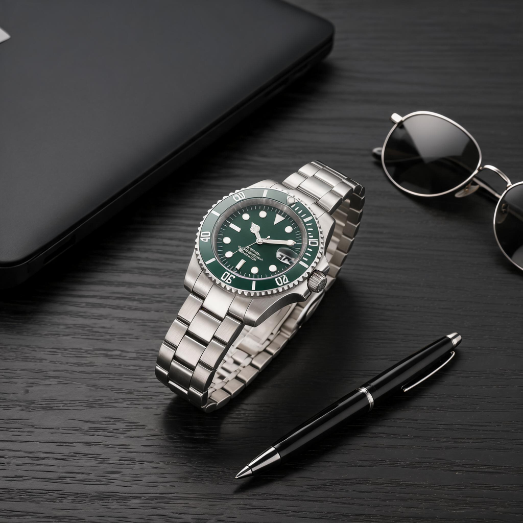 Men's Diver Watch, Green Dial & Bezel, 316L Stainless Steel Bracelet, 50M Water Resistant, Sapphire Crystal, Date Display, Classic Sport Automatic Wristwatch